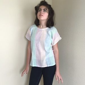 Vtg 70s Blouse Cotton Gauze Side Slits